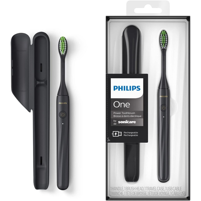 Електрична зубна щітка Philips One із заряджанням через USB, Shadow Black, HY1200/06 Shadow Black (USB-C) Shadow Black