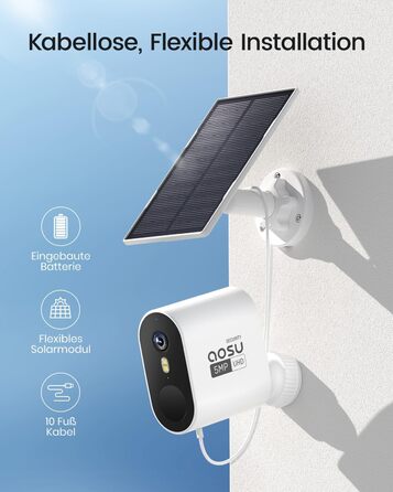 Камера спостереження AOSU 3K Outdoor, набір сонячних батарей, 5MP 4-камери Outdoor WLAN Surveillance Outdoor Sharper than 2K, Without Subscription, 32G Local Homebase, Color Night Vision, Outdoor Camera, Automatic Tracking