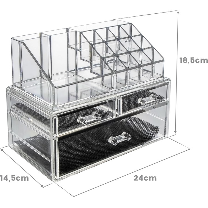 Органайзер для макіяжу, коробка для зберігання косметики з акрилу та пластику, прозора. Розміри 18,5х24х14,5 см, косметичний органайзер з висувними ящиками для дому. Ідеально підходить як ідея для подарунка.