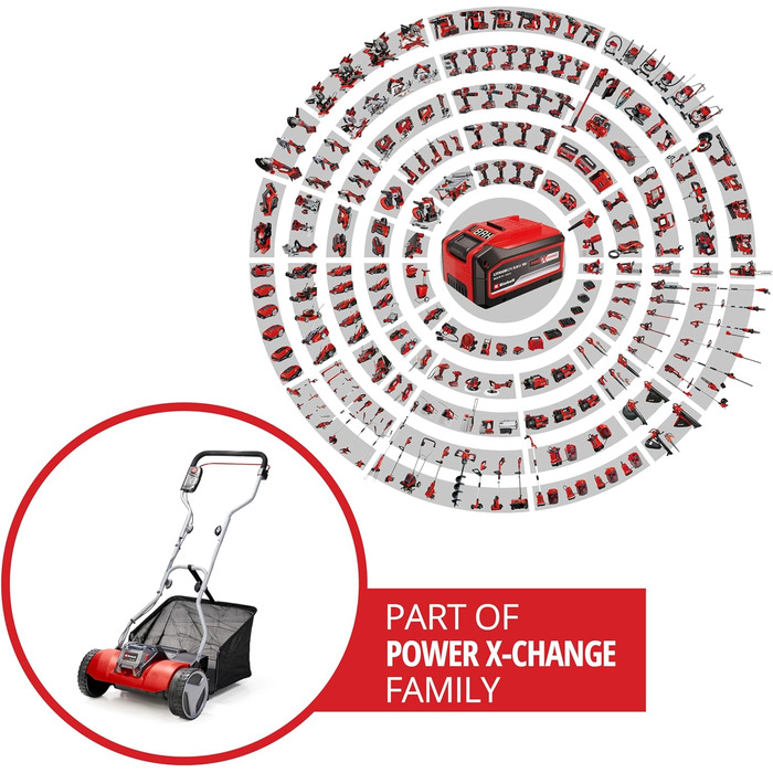 Акумуляторна газонокосарка Einhell GE-HM 18/38 Li - Solo Power X-Change (літій-іонний, 18 В, шпиндель косарки на шарикопідшипниках з 5 прецизійними сталевими лезами, без акумулятора та зарядного пристрою)