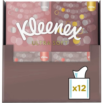 Коробки для серветок для обличчя Kleenex Ultra, для щоденного використання, 3 шари, 12 кубиків x 48 серветок ука (12 упаковок)