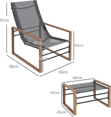 Крісло для патіо Outsunny з табуреткою, Набір садових крісел, Балконний стілець з садовими меблями, сітчастий чохол, сталь, темно-сірий
