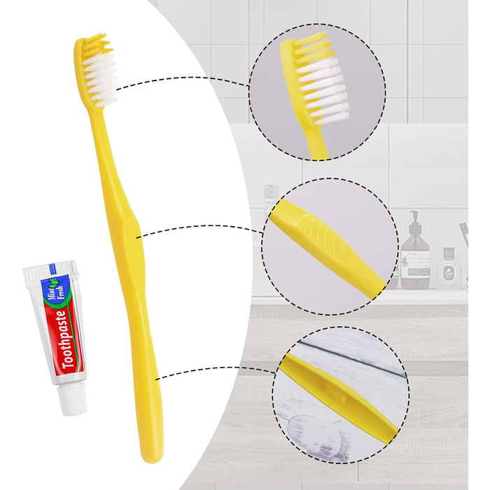 Одноразові зубні щітки із зубною пастою, 150 упаковок Жовті порожнисті одноразові зубні щітки із зубною пастою Інструкції в індивідуальній упаковці Зубні щітки із зубною пастою для готелів, сім'ї, бездомних, будинків престарілих