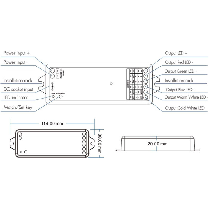 Бездротовий контролер TUYA 5in1 SC/CCT/RGB/RGB-WW/RGB-CCT 12-24V для затемнення, WiFi 2.4G (контролер 5в1) - підходить для розумного будинку