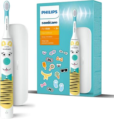 Електрична зубна щітка Philips Sonicare For Kids - Design a Pet Edition - зі спеціальними наклейками для домашніх тварин для дітей, тонким дорожнім футляром і зарядним пристроєм USB (модель HX3603/01)