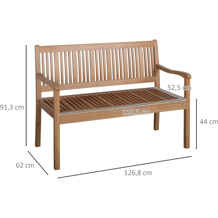 Лавка для саду Outsunny 2-місна дерев'яна лавка Лавка паркова до 200 кг Лавка терасна лавка зі спинками Садові меблі Тополя жовта 126,8 х 62 х 91,3 см