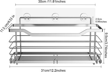 Душова полиця без свердління Самоклеючий кошик для душу Настінна полиця для ванної кімнати Кошик для ванни SUS304 Нержавіюча сталь - 31 x 11,5 x 12 см Срібло