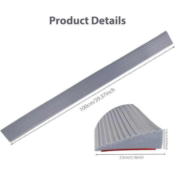 Дверні пандуси для порогу, 100x5.5x1.6CM Пороговий пандус, Пандус для інвалідних візків ПВХ, Нековзна поверхня, Гумовий пандус Під'їзний пандус Пороговий пандус для інвалідного візка, коляски, ролика або E Скутер (сірий) 1,6 см-сірий