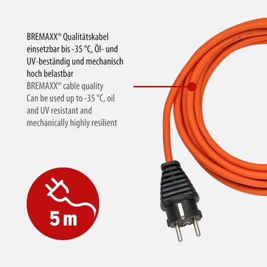 Подовжувач Brennenstuhl BREMAXX (5-метровий кабель помаранчевого кольору, для короткочасного використання на вулиці IP44, використовується до -35 C, стійкий до масла та ультрафіолету, зроблено в Німеччині) Подовжувач нової версії