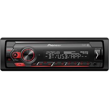 Приймач PIONEER 1-DIN з Bluetooth, червоним/білим підсвічуванням, роз'ємом USB/3.5 мм, Spotify, додатком Pioneer Smart Sync і сумісний з пристроями Apple і Android, червоний/чорний, MVH-S420BT чорний, червоний Bluetooth, iPhone Control Single