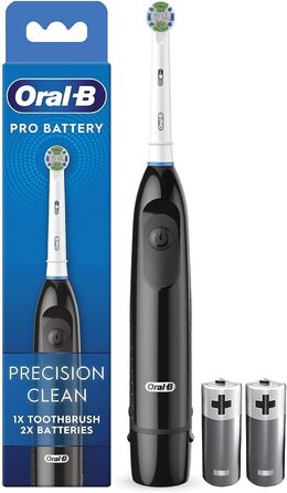 Акумуляторна зубна щітка Oral-B Pro, насадка для зубної щітки Precision Clean, засіб для видалення зубного нальоту для зубів, 2 батарейки в комплекті, чорна ука (1 упаковка)