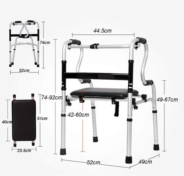 Коліщатка 2-в-1 з сидінням, каркас безпеки у ванній кімнаті, допоміжний засіб для ходьби для літніх людей, розбірний для людей похилого віку