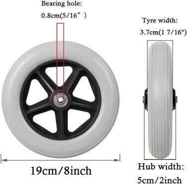 Дюймове запасне колесо для переднього колеса для інвалідного візка, аксесуар для ручного інвалідного візка, маленьке переднє колесо для інвалідних візків/сірий/8 дюймів, 8-