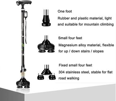 Палиці для ходьби для літніх людей, карбонові милиці, надлегкі, телескопічні палиці для ходьби, чотириногі, легкі, зі світлодіодом, для літніх людей, Safehappy