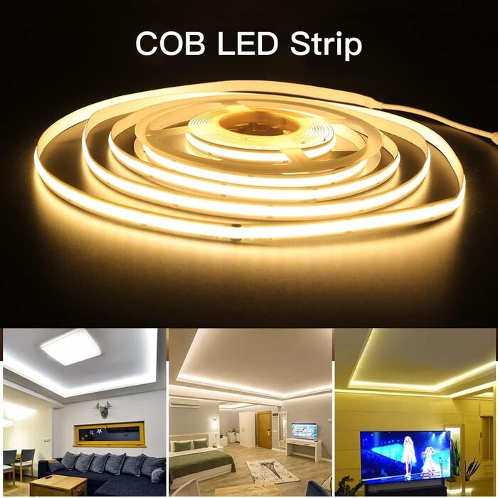 Світлодіодна стрічка Wisada Dimmable COB 1 м, постійний струм 12 В 320 світлодіодів/м гнучка світлодіодна стрічка, внутрішня неводонепроникна тепла біла світлодіодна стрічка COB зі струнними лампами з сенсорним диммером і джерелом живлення для освітлення 