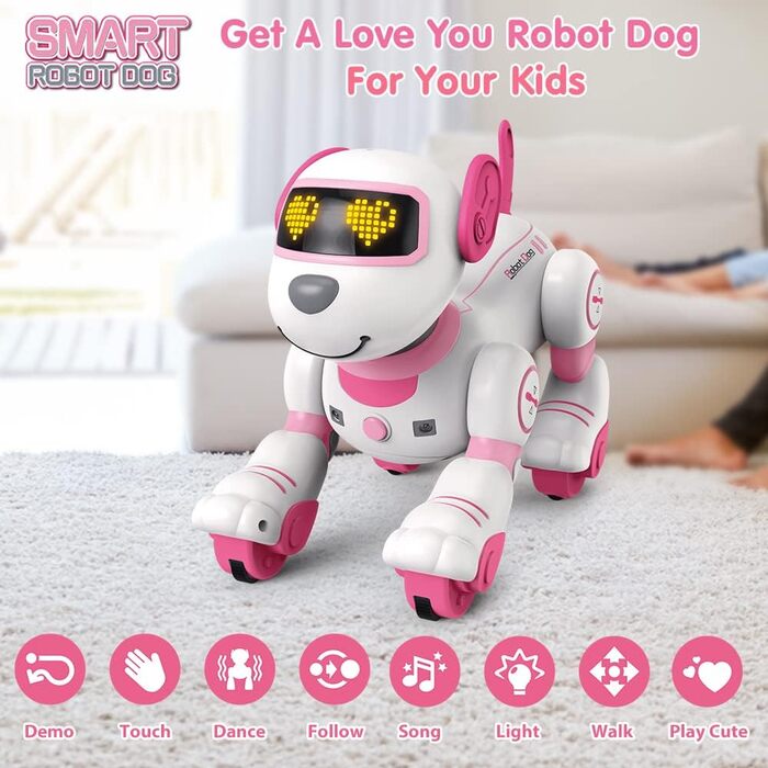 Дитяча іграшка на дистанційному управлінні VATOS Robot Dog - інтерактивна сенсорна іграшка з 17 функціями, програмована танцювальна музика для дівчаток 3-12 років рожевого кольору