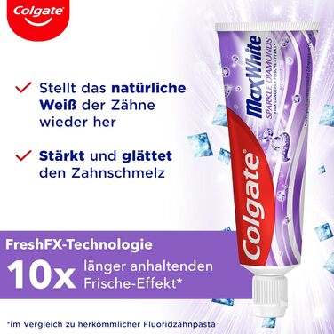 Зубна паста Colgate Max White Sparkle Diamonds 12x75 мл ідеальне відбілювання зубів для більш гладких і білих зубів відновлює природне відбілювання зубів і надовго освіжає подих