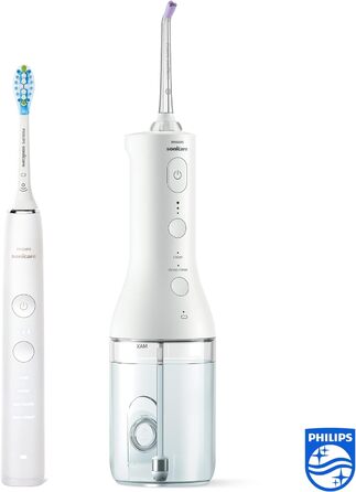 Бездротовий іригатор для порожнини рота Philips Sonicare Power Flosser та електрична зубна щітка DiamondClean 9000 - для очищення зубів, ясен і зубного нальоту, біла (модель HX3866/41)