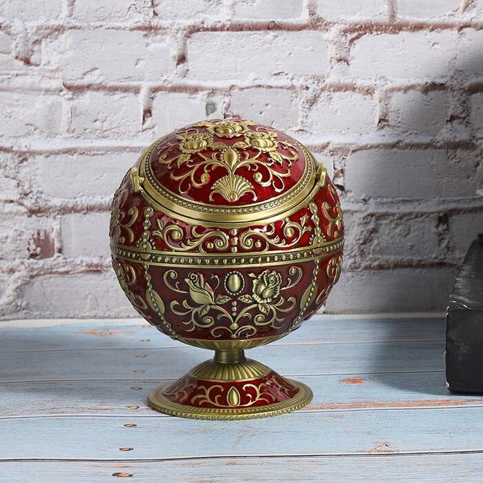 Попільничка Jaxenor Retro Globe з кришкою - старовинний дизайн квітки троянди, аксесуари для куріння з цинкового сплаву винно-червоного кольору