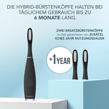 Ультрагігієнічна силіконова зубна щітка 4-в-1 2 насадки для щітки ISSA Hybrid Wave - білі зуби, чиста порожнина рота, м'яка зубна щітка - чорний набір Issa 3 Black, 3 Set -