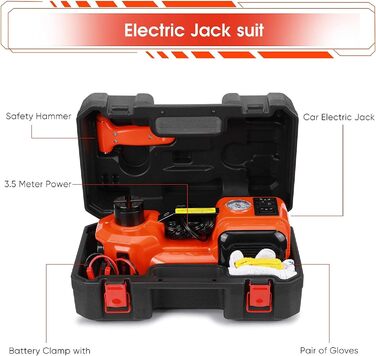 Електричний домкрат 5T, 12 В, 5 Т, комплект домкрата, включаючи насос аварійного накачування шин для автомобіля, позашляховика, з транспортною коробкою (15-45 см) Cric 5T