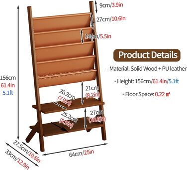 Стелаж для журналів Стелаж для брошур Стелаж для журналів з дерева для підлоги з PU-шкірою - Стелаж для газет і журналів для дітей з великою місткістю - Підлоговий стелаж для літератури, журналів Коричневий