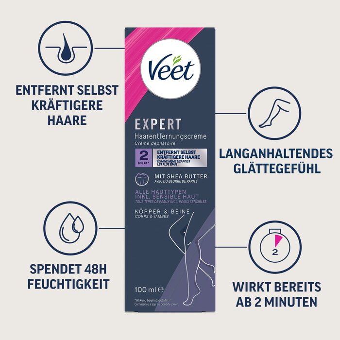 Набір для депіляції інтимної зони Veet Expert Intimate Hair Removal Cream для інтимної зони в т.ч. Multi-Benefit Foam - 2 x 50 мл Крем для видалення волосся для тіла та ніг 100 мл