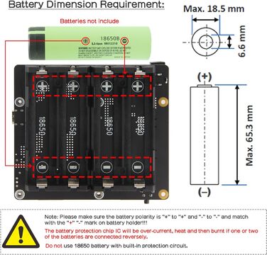 ДБЖ Geekworm Raspberry Pi 5 (X1202), 4-елементний ДБЖ на 18650 (макс. вихід 5,1 В 5 А) з широким входом 6-18 В Автоматичне ввімкнення Безпечне вимкнення Виявлення втрати потужності