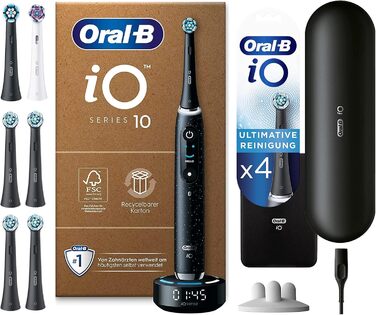 Електрична зубна щітка/електрична зубна щітка Oral-B iO Series 10 Plus Edition, ПЛЮС 3 щітки 4 щітки для прибирання Ultimate, магнітний футляр, 7 режимів чищення, упаковка, що підлягає переробці, чорний