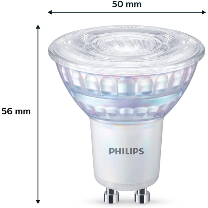 Лампи Philips LED Classic GU10 теплого світіння (50 Вт), світлодіодні плями з рефлектором із регулюванням яскравості та теплим білим світлом, енергозберігаючі лампи з тривалим терміном служби (50 Вт, упаковка з 2 шт. , з можливістю затемнення теплого світ