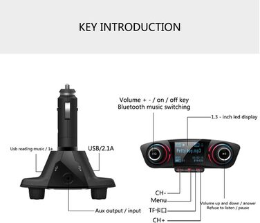 Автомобільний Bluetooth-передавач,MoreChioce Dual USB Bluetooth 4.0 Handsfree Bluetooth адаптер Приймач Bluetooth-передавач Музичний плеєр підтримує TF-карту з 1.3-дюймовим екраном