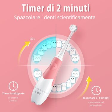 Водонепроникна дитяча зубна щітка IPX7 (Sonic Toothbrush 4 шт. Brush Heads, Pink), 513 Electric Sonic Toothbrush for Children from 0 to 3 Years LED Light Smart Timer Sonic Baby Toothbrush