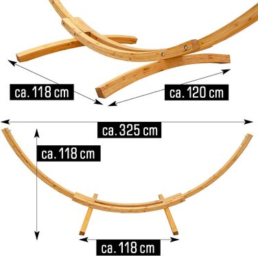 Гамак AMANKA XXL з каркасом - 325 см Каркас гамака Outdoor Wood - Бежевий стрижень Гамак - для 2 - Підставка для двох осіб Слонова кістка