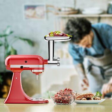 Насадка для м'ясорубки з нержавіючої сталі для аксесуарів Kitchenaid, високоякісна м'ясорубка з нержавіючої сталі для кухонних аксесуарів з 3 ріжками для начинки ковбаси 2 шліфувальні леза 5 шліфувальних дисків