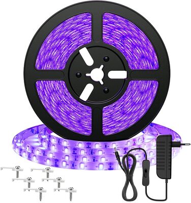 УФ-світлодіодна стрічка Onforu 5M, чорна світлова стрічка з блоком живлення, гнучка стрічка 12 В 300 світлодіодів, самоклеюча УФ-лампа 2835, чорна стрічка для вечірки, бару, неонових кольорів, клубу, дискотеки, прикраси