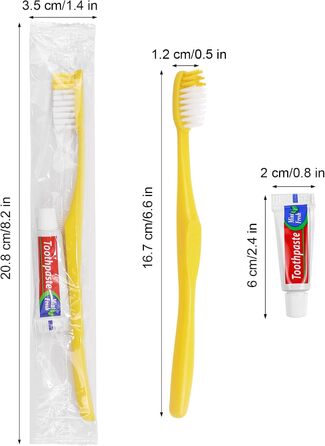 Одноразові зубні щітки із зубною пастою, 150 упаковок Жовті порожнисті одноразові зубні щітки із зубною пастою Інструкції в індивідуальній упаковці Зубні щітки із зубною пастою для готелів, сім'ї, бездомних, будинків престарілих