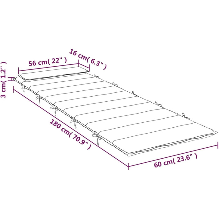 Подушка для шезлонга CIADAZ чорна 180x60x3 см Подушка для шезлонга Oxford, подушка для шезлонга, подушка для шезлонга, подушка для лавки, подушка для стільця для високих стільців, подушки для шезлонга - 361859