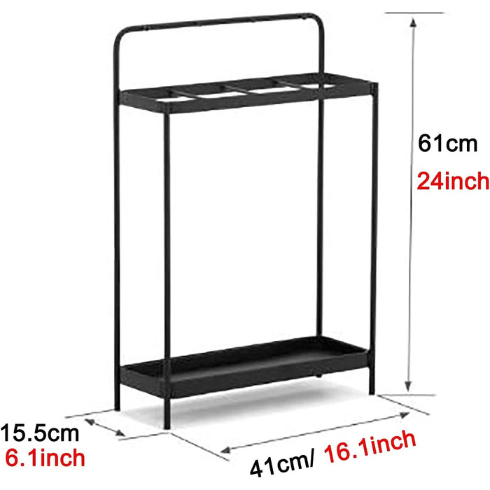 Відро для парасольки Cuiynic, підставка для парасольки, чорна, для веранди / передпокою / офісу / входу, підставка для парасольки, металевий тримач тростини, знімний піддон для крапель, висота 61 см