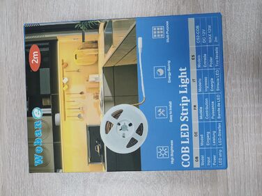 Світлодіодна стрічка WOBANE COB Тепла біла 2м 640 світлодіодів, супер яскрава світлодіодна стрічка з блоком живлення, світлодіодна світлодіодна стрічка 12 В під шафою, гнучка світлодіодна стрічка для кухні, спальні, письмового столу, верстака, телевізора,