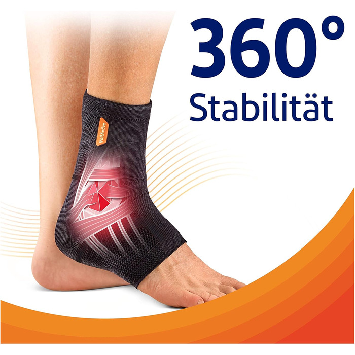 Бандаж для стопи VoltActive Ankle Brace для спорту з сімейства Voltaren, полегшення болю при болях у гомілковостопному суглобі, нестабільності та розтягуванні зв'язок гомілковостопного суглоба Right M (1 упаковка)