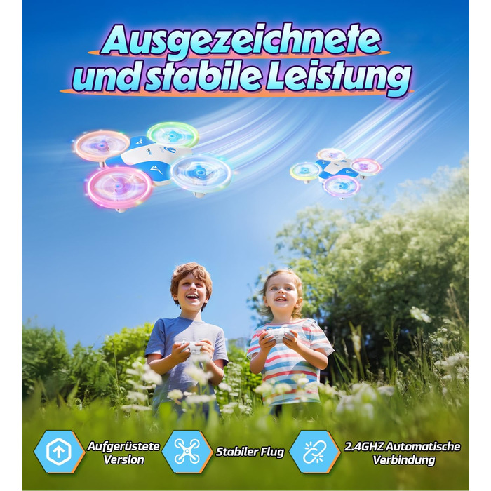 Міні-безпілотник Korffe для дитячих іграшок для хлопчиків від 6 7 8 9 10 років, іграшковий безпілотник RC-літак для дітей та початківців зі світлодіодними ліхтарями в приміщенні та на відкритому повітрі, подарунки для хлопчиків та дівчаток синьо-білий