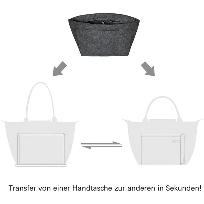 Фетровий органайзер для жіночих сумок DongMaple, сумка-органайзер для покупок, внутрішня сумка-органайзер для сумок, сірий L L сірий
