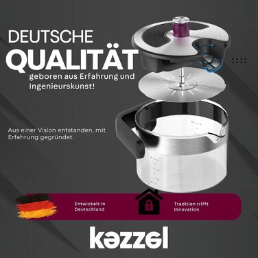 Інноваційний чайник Kezzel для індукційних варильних поверхонь 1,5 л Функція автоматичного вимкнення, без перекипання Мінімалістичний дизайн з нержавіючої сталі та скла, можна мити в посудомийній машині, легко чистити