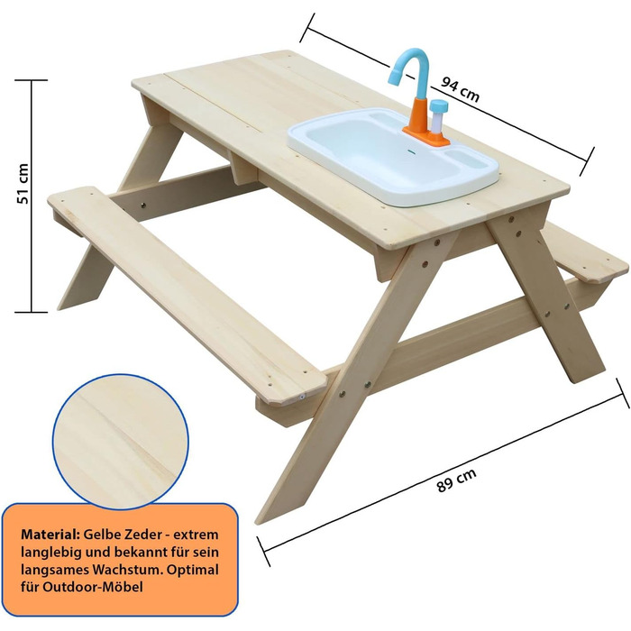 Дитячий куточок для відпочинку Coemo та пісочно-водний ігровий стіл Robin Пісочний стіл з умивальником Стіл для пікніка з умивальником Водяний тазик з краном