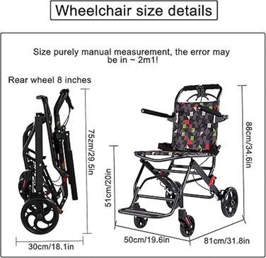 Інвалідне крісло, складне крісло колісне з вуглецевої сталі Портативне крісло колісне легко транспортувати за допомогою складного підлокітника та педалей для людей похилого віку A