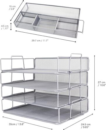 Сортувальник паперу з дротяної сітки Exerz 4 шт. Полиці/стіл Багатофункціональний органайзер/тримач для файлів Лоток для листів, який можна штабелювати - офіс, школа (1, сріблясто-сірий x 5)