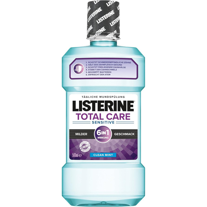 Ополіскувач для порожнини рота Listerine Total Care Sensitive, ополіскувач для порожнини рота 6в1, антибактеріальний і для чутливих зубів (3 x 500 мл) 500 мл (3 упаковки)