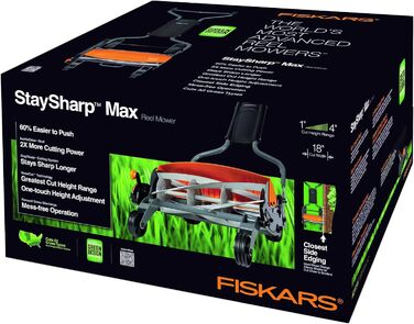 Циліндрична газонокосарка Fiskars, газонокосарка з безконтактною системою різання, ширина зрізу 46 см, StaySharp Max, чорна/помаранчева/срібляста, 1000591