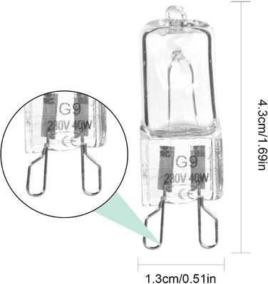 Лампа галогенна Mineatig G9, лампа для духовки, 40Вт для побутової техніки 350 люмен, для духовки/мікрохвильової печі, тепла біла лампа до 500 C, 220-240 В, (2 шт.)