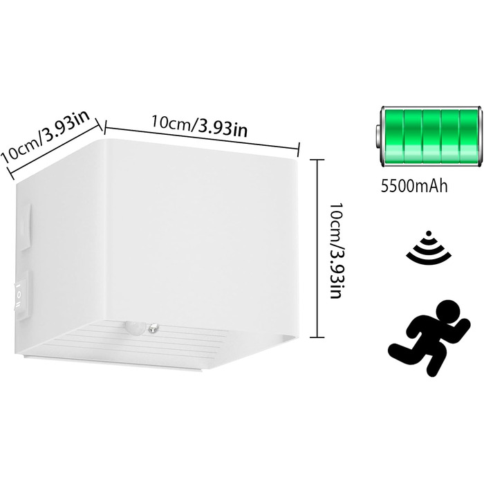 Настінний акумуляторний світильник Coinmit 2 шт. з датчиком руху, бездротовий настінний світильник 3000K з USB, 5500mAh настінний акумуляторний світильник для приміщення, спальні, вітальні і т.д. Білий Білий 2 шт. и